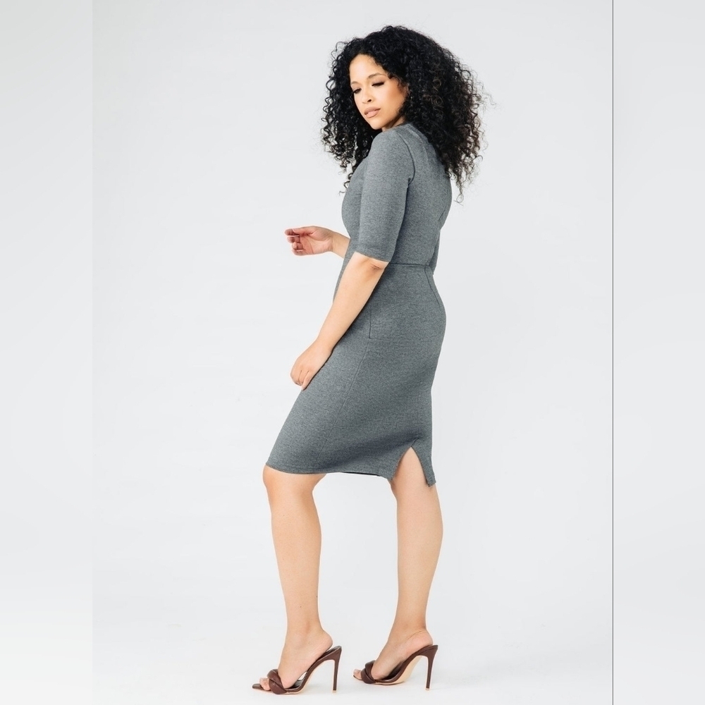 Chloe Kristyn Gray Bianca Ponte Knit Half Sleeve Dress - Picture 2 of 6